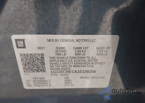 2018 Chevrolet Silverado 1500 1Lt z USA, uszkodzony, nr VIN 1GCRCREC6JZ130206